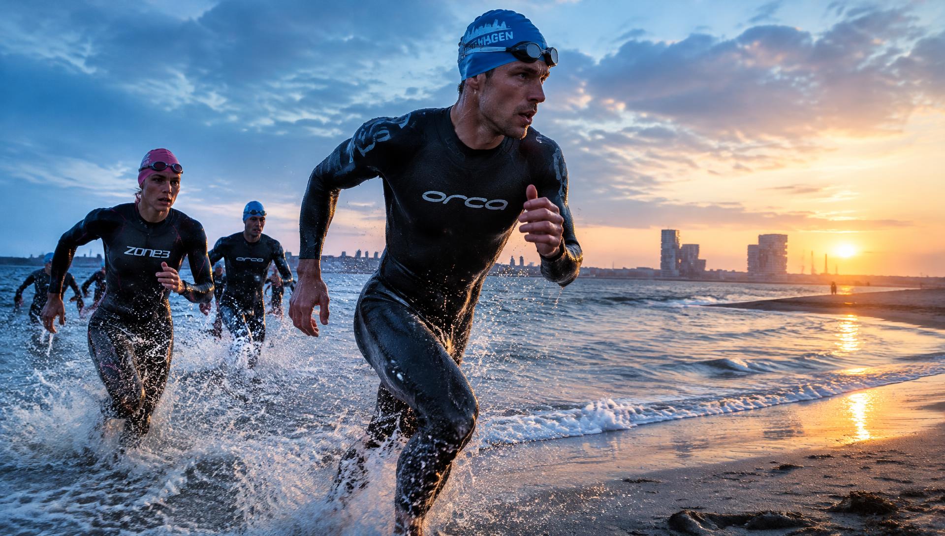Triatleter løber op af havet